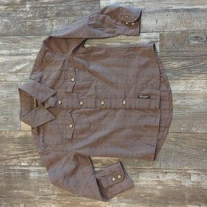 Boys WRANGLER Retro Brown/Tan Striped cowboy western snap front shirt sz XS euc
